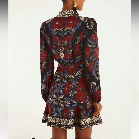 Farm Rio Black Valentina Wrap Viscose Mini Dress. L. NWT - Picture 6 of 13